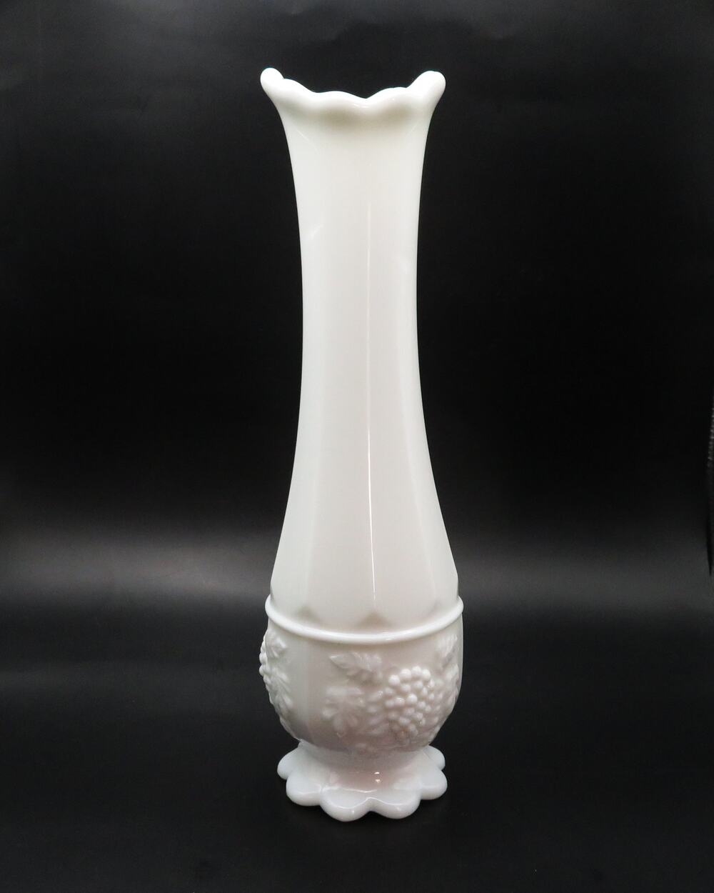Vintage Westmoreland Milk Glass Paneled Grape Swung Bud Vase 10" WG Marked